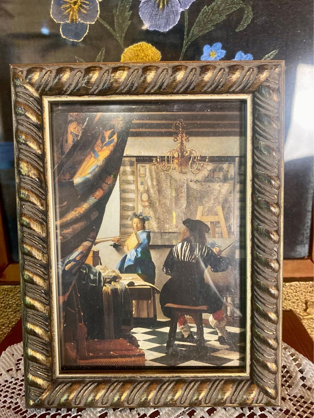 Vintage Framed Vermeer The Art of Painting Reproduction Print 6x8